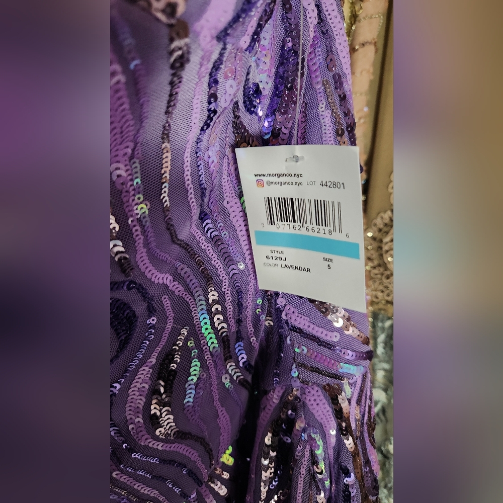 NWT Size 5 Morgan & Company Lavender Sequin Embellished Tiered Gown - Picture 5 of 7